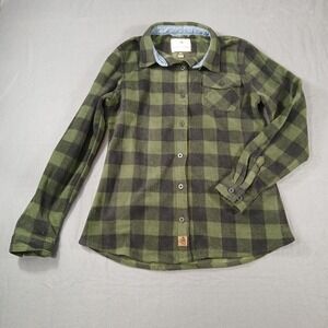 Legendary Whitetails Fleece Shirt Womens Small Green Buffalo Plaid Button Up